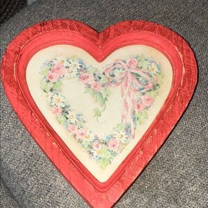 1987 Homco Pink Heart Faux Wood Frame Floral Barbara Mock Picture Wall Decor
